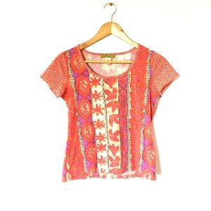 🌵 SIGRID OLSEN colorful v neck print shirt top